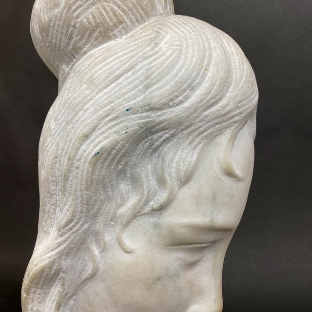 Alabaster 1960s Italian Carved Alabaster Bust of a Woman For Sale - Image 8 of 11