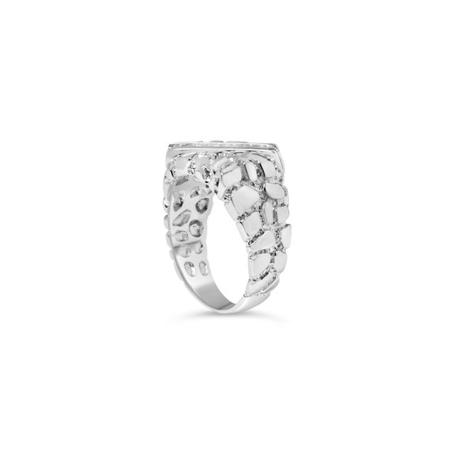 Contemporary .925 Sterling Silver 1/3 Diamond 6 Stone Rectangle Nugget Gents Ring - Size 9 For Sale - Image 3 of 6