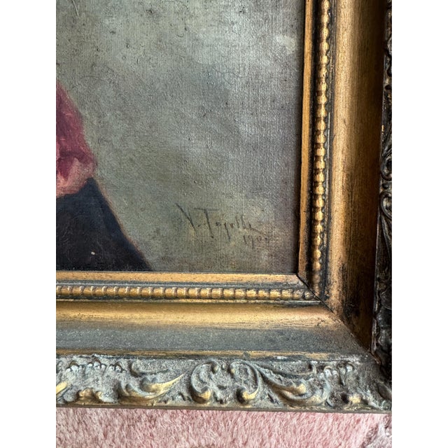 Antique Oil on Canvas “Young Woman With Puppeis” v. Tojetti 1900 For Sale - Image 4 of 7