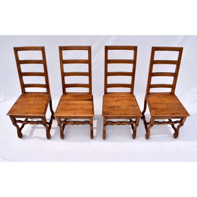 French Country Set of Four Country French Folk Style Os De Mouton Dining Chairs, Oak, 1980s For Sale - Image 3 of 12