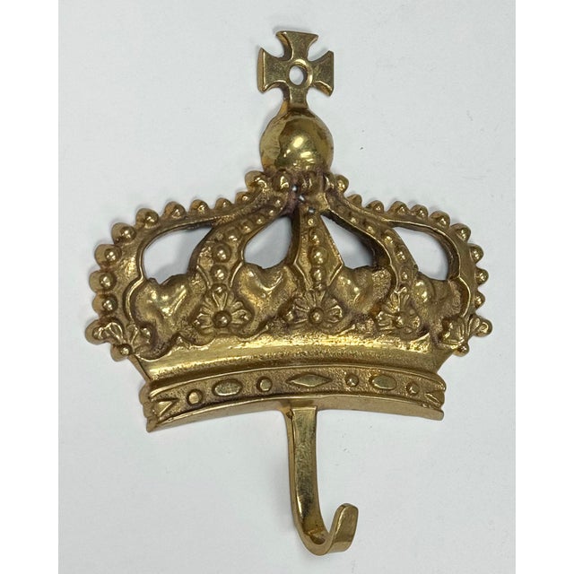 Vintage Brass Crown Wall Hook For Sale - Image 4 of 5