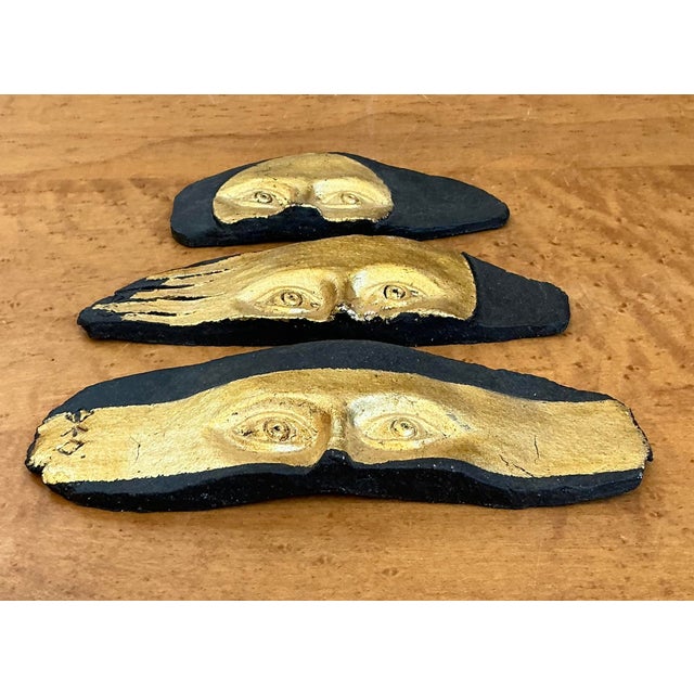 Ceramic Vintage Gold Leaf Face Pottery Stripes - Set of 3 For Sale - Image 7 of 12
