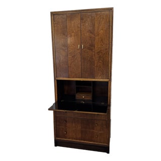 80s Henredon Tall Secretary With Drop Down Desk in Oak For Sale