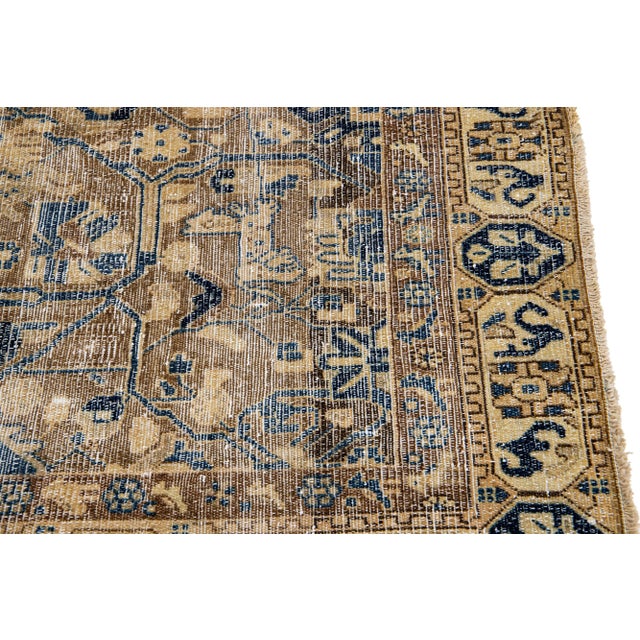 Mid 20th Century Vintage Persian Distressed Brown Handmade Geometric Wool Rug For Sale In New York - Image 6 of 9