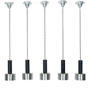 Mid-Century Dutch Black Chrome Pendant Hanging Lights by Nico Kooy for Raak Amsterdam, 1960s, Set of 5