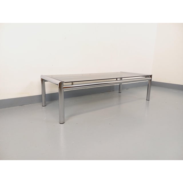 Mid-Century Modern Vintage Rectangular Coffee Table in Smoked Glass and Chrome Metal, 1970s For Sale - Image 3 of 18