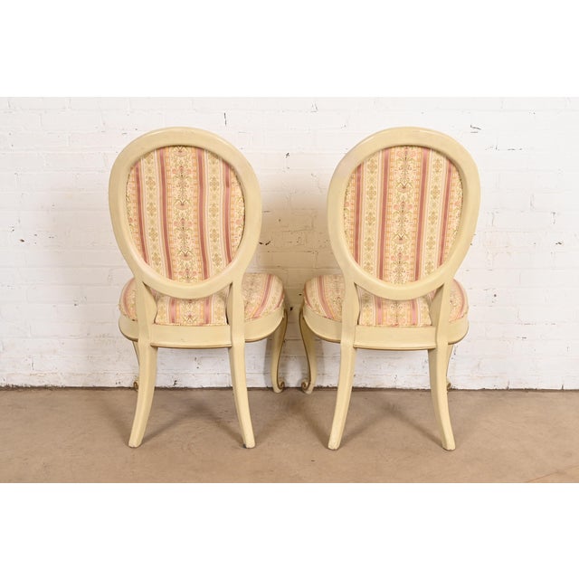 Karges French Provincial Louis XV Cream Lacquered and Gold Gilt Side Chairs or Dining Chairs, Pair For Sale - Image 9 of 11