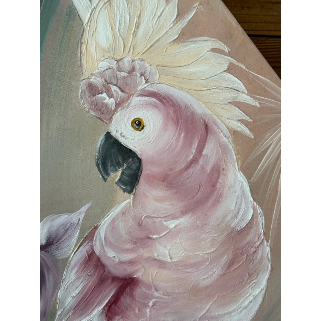 1980s 1980’s Coastal Tropical Cockatoo Oil Painting Signed Walcutt For Sale - Image 5 of 13