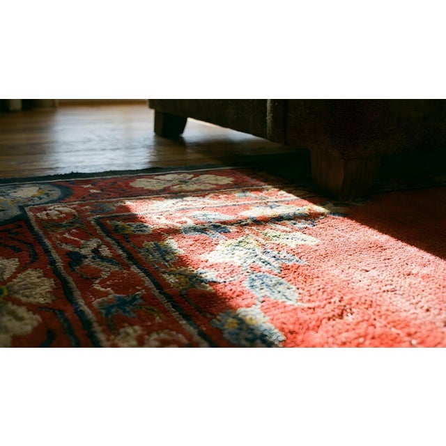 Excellent Red Color With Special Asymmetric Knots and Floral Design Antique Chinese Peking Rug For Sale - Image 12 of 13