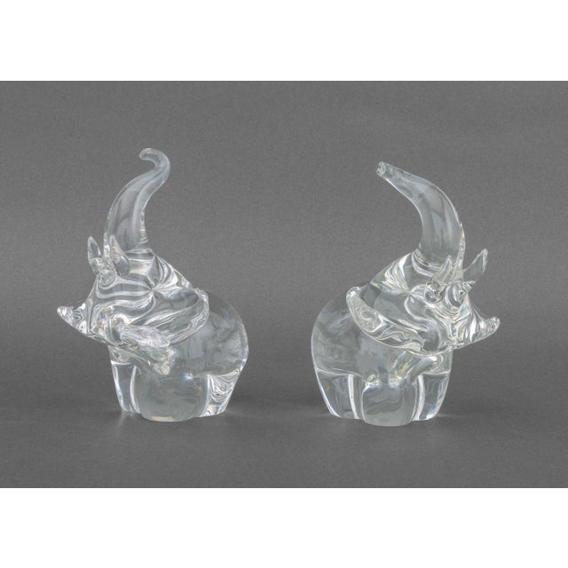 Collection of Five Steuben Glass Animalier Sculptures, all marked to underside and comprising: a pair of elephants, a...