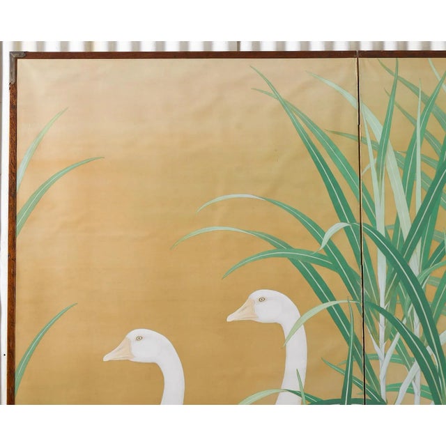 Early 20th Century Japanese Meiji Two Panel Screen Geese and Reeds For Sale - Image 5 of 13
