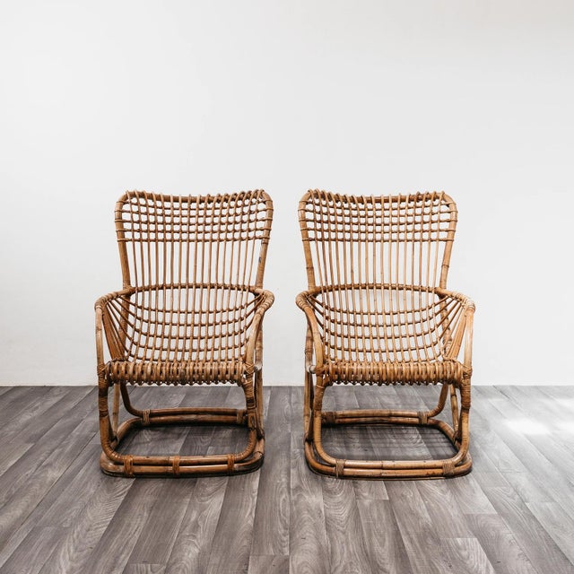 B4 Bonacina Armchairs in Rattan by Tito Agnoli for Vittorio Bonacina, 1950s, Set of 2 For Sale - Image 3 of 10