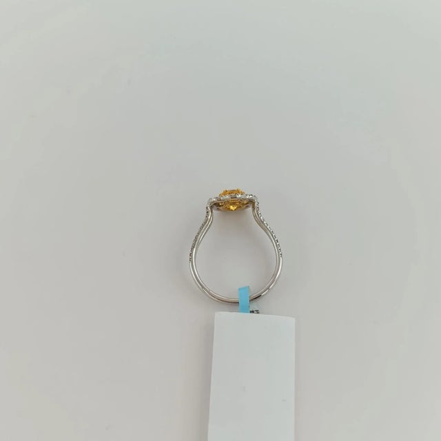 Gemstone Yellow Sapphire and White Diamond Floral Ring in 18K 2 Tone Gold, size 6 For Sale - Image 7 of 8