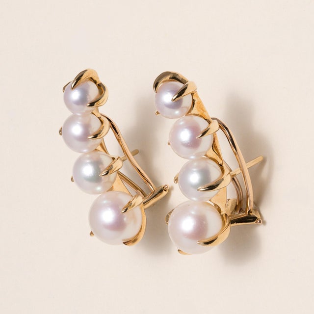 Vintage Pearl Ear Climber Earrings 18K Yellow Gold Circa 1960 These elegant vintage earrings from circa 1960 feature...