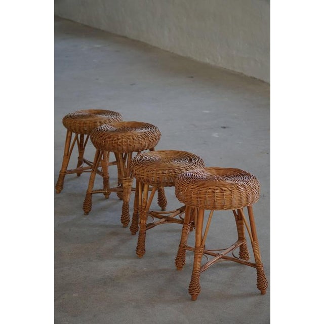 Vintage Scandinavian Stools in Rattan in style of Tony Paul, 1960s, Set of 2 For Sale - Image 15 of 17