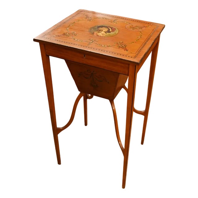 Edwardian Work Box Side Table in Satinwood, 1910s For Sale