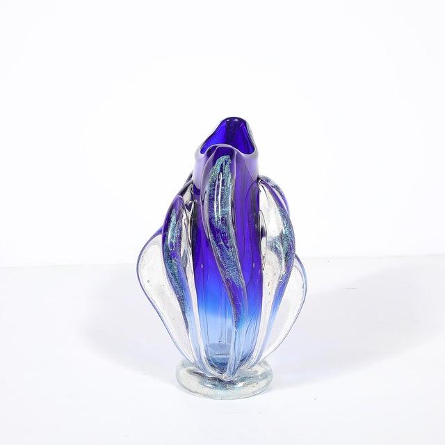 Modernist Hand-Blown Art Glass Vase in Cobalt & Ultramarine Signed Will Dexter For Sale - Image 10 of 15
