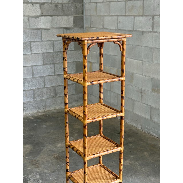 Bloomingdale's 1980s British Colonial Faux Bamboo and Cane Tall Shelf For Sale - Image 4 of 9