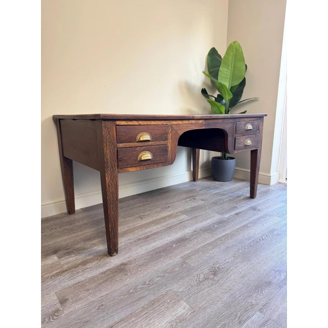 Vintage Presidential Writing Desk in Oak with Original Leather Top, 1936 For Sale - Image 14 of 16
