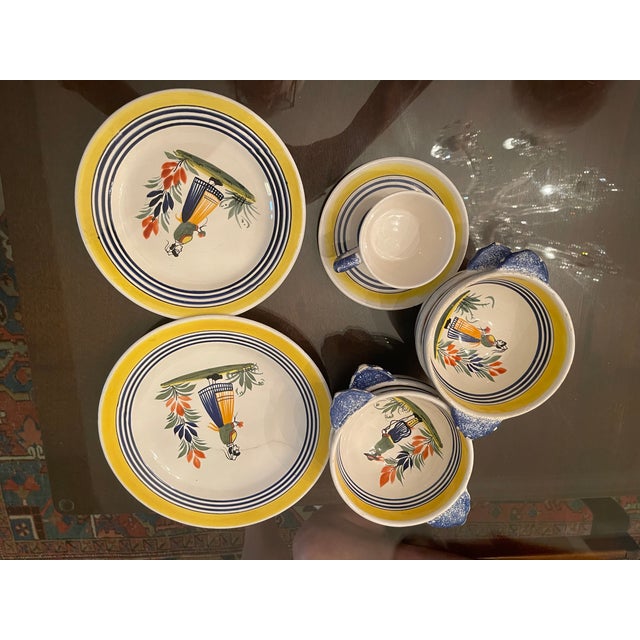 Henriot Quimper 1950s Mid-Century Modern Henriot Quimper Breton Folk Dinnerware Collection - 33 Piece Set For Sale - Image 4 of 13