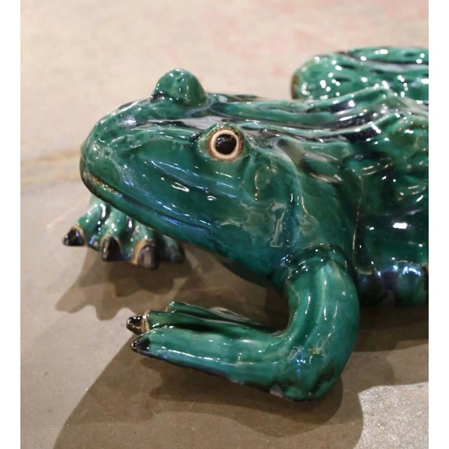 Late 20th Century Vintage French Carved and Painted Terracotta Frog Sculpture For Sale - Image 4 of 7