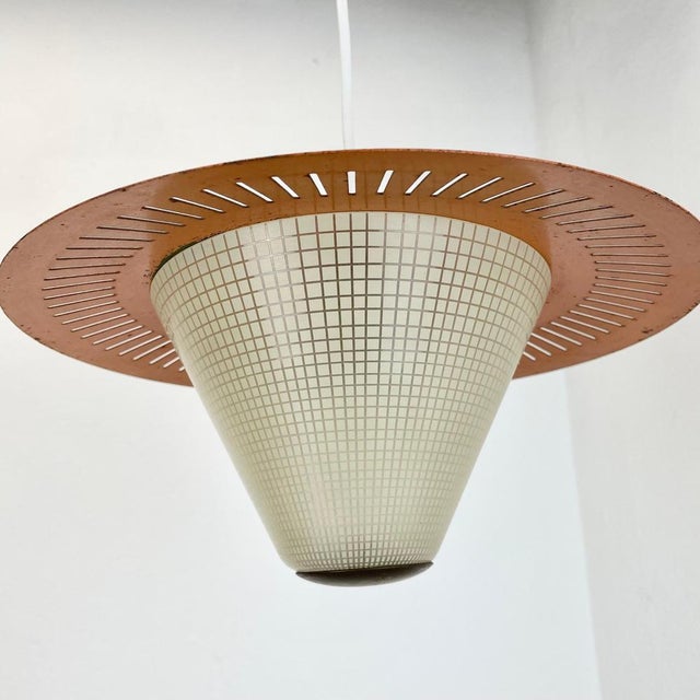 Mid-Century Modern Mid-Century Minimalist Brass and Metal Hanging Light in the style of Stilnovo, Italy, 1950s For Sale - Image 3 of 16