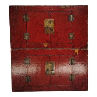 Early 19th Century Red Stacked Antique Trunks For Sale