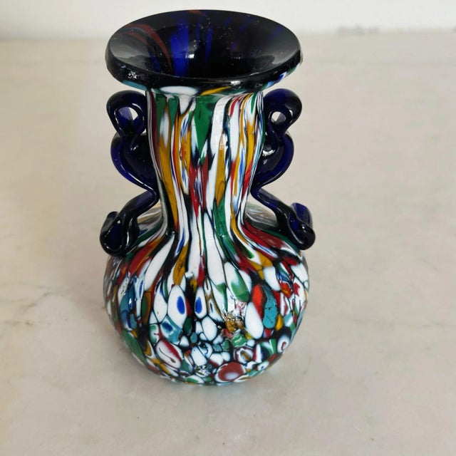Mid-Century Mouth Blown Glass Vase With Delicate Handles by Fratelli Toso For Sale In Los Angeles - Image 6 of 7