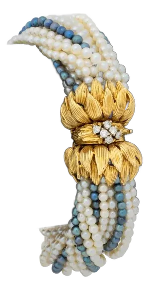 Multi-Strand Pearl Bracelet 18k Diamond Clasp