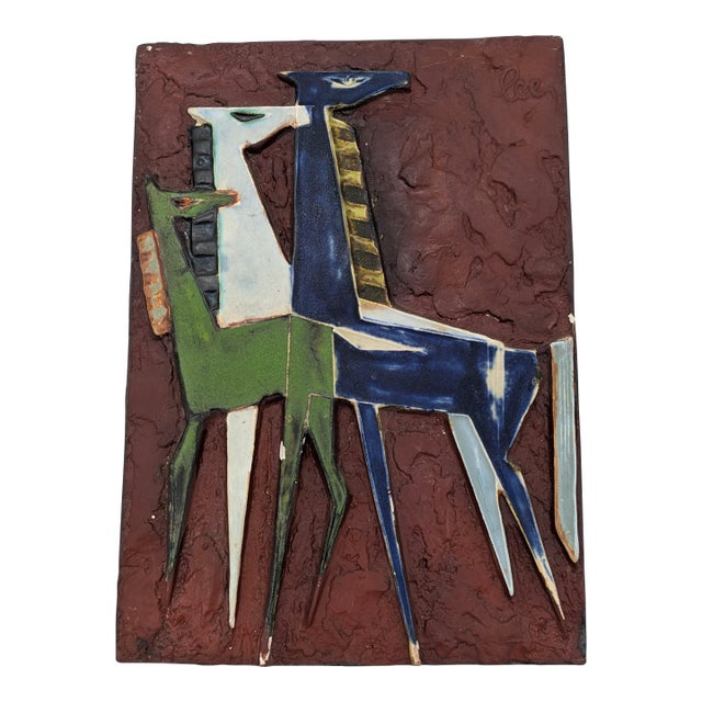 1960s Helmut Schäffenacker Wall Plaque- 3 Horses on Red For Sale