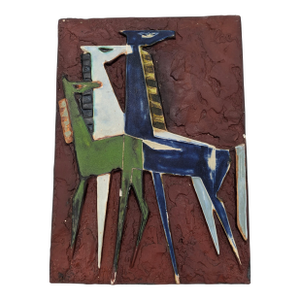 1960s Helmut Schäffenacker Wall Plaque- 3 Horses on Red
