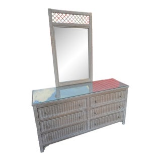 Wicker Henry Link Lexington 6 Drawer Glass Top Dresser With Mirror For Sale