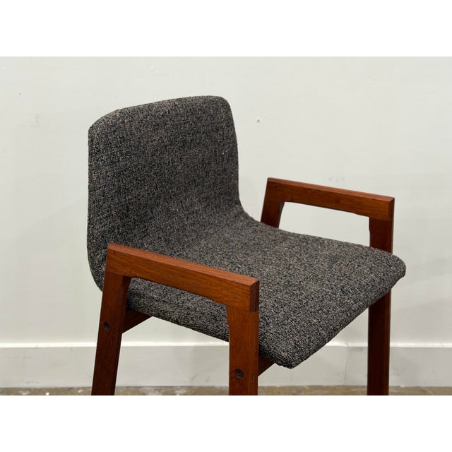 1960s Pair Danish Modern Teak Barstools - Mid Century Upholstered Bar Stools For Sale - Image 4 of 9