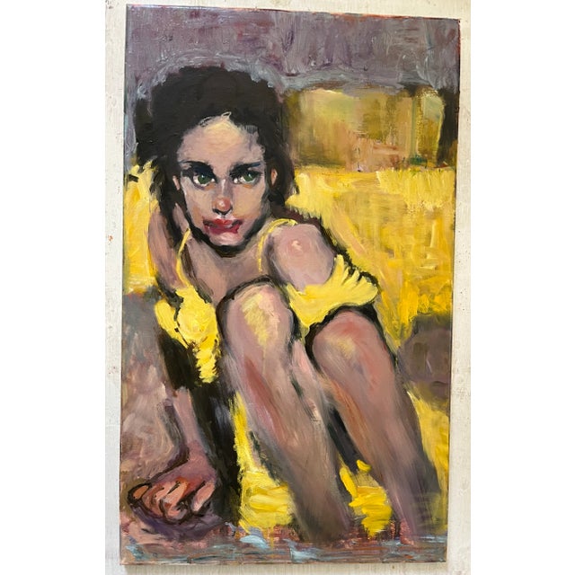 Expressionist Portrait in Yellow, Oil Painting, Gold Frame For Sale - Image 12 of 12