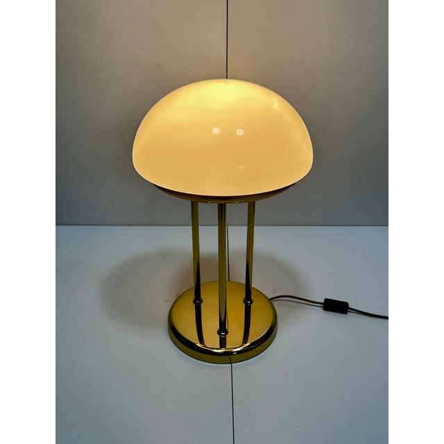Mid-Century Modern Brass Table Lamp with Opal Glass Dome, Germany, 1970s For Sale - Image 3 of 15