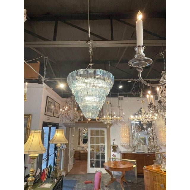 Early 21st Century Modern Aqua Blue Murano Glass Waterfall Chandelier For Sale - Image 5 of 6