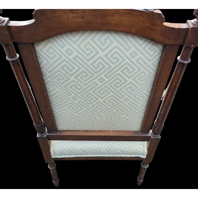 Pair of Antique French Hand-Carved Louis XVI Style Armchairs For Sale - Image 10 of 11