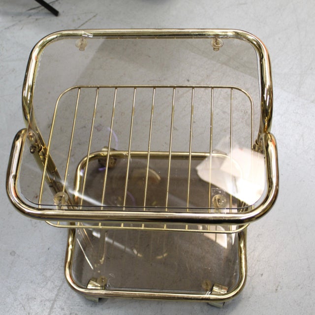 Mid-Century Modern 1970s Small Smoked Glass and Brass Table Cart For Sale - Image 3 of 6