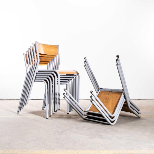 1950s French Grey Stacking Dining Chairs from Mullca, 1950s, Set of 9 For Sale - Image 5 of 11