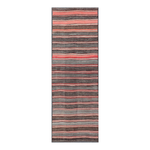 Vintage Turkish Kilim Wide Runner in Gray, Coral, Brown & Charcoal With Stripes 3'10 X 12'1
