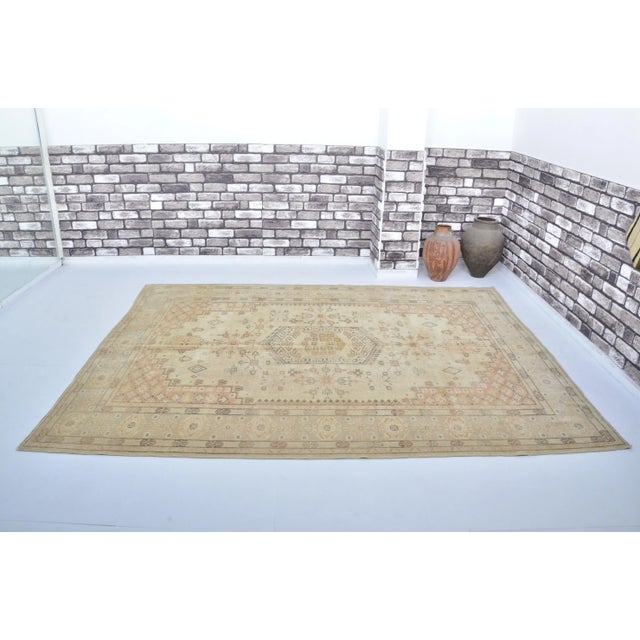 1960s Natural Pale Vintage Hand Woven Turkish Area Rug For Sale - Image 11 of 11