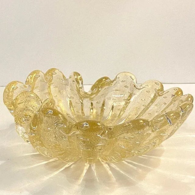 Mid-Century Modern Midcentury Italian Murano Attributed Champagne Art Glass Clamshell Dish For Sale - Image 3 of 12