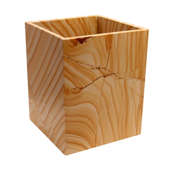 Tan Marble Waste Bin For Sale