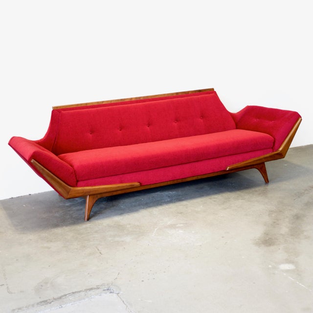 Mid-Century Modern Rowe Furniture Walnut Gondola Couch / Sofa in the Style of Adrian Pearsall For Sale - Image 3 of 11