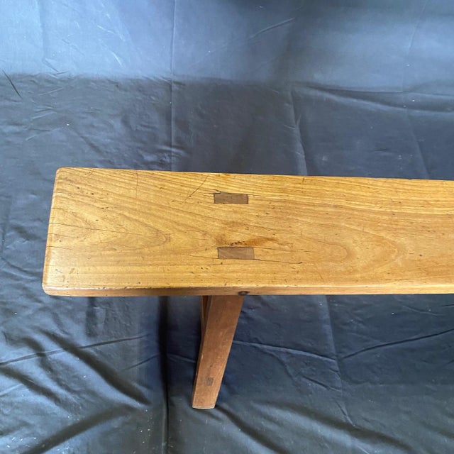 Antique French Provincial Farmhouse Walnut Trestle Base Benches -a Pair For Sale - Image 10 of 11