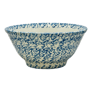 Best Large 13 Inch Antique American Blue Spongeware Decorated Stoneware Kitchen Mixing Bowl in Excellent Condition