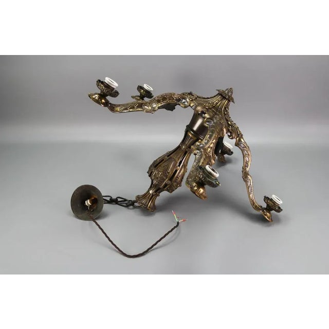 Art Deco Five-Light Bronze and Glass Floral Motif Chandelier, 1920s For Sale - Image 16 of 18
