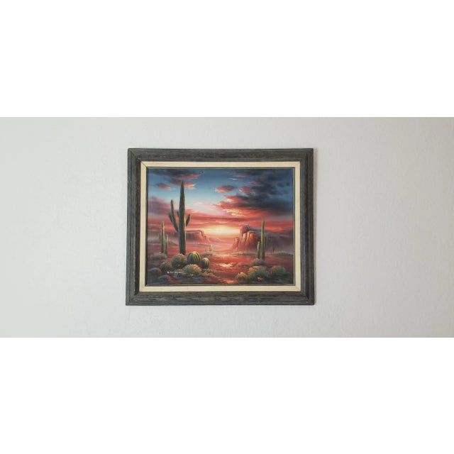 Abstract B Duggar Vintage Desert With Cactus Landscape Painting For Sale - Image 3 of 11