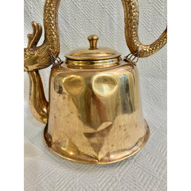 Brass Early 20th Century Chinoiserie Hollywood Regency Dragon Handle Tea Kettle For Sale - Image 8 of 10