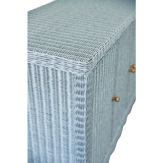 Wood Matthew Izzo Home Beatrice Light Blue Rattan Four Door Cabinet With Brass Hardware For Sale - Image 7 of 9